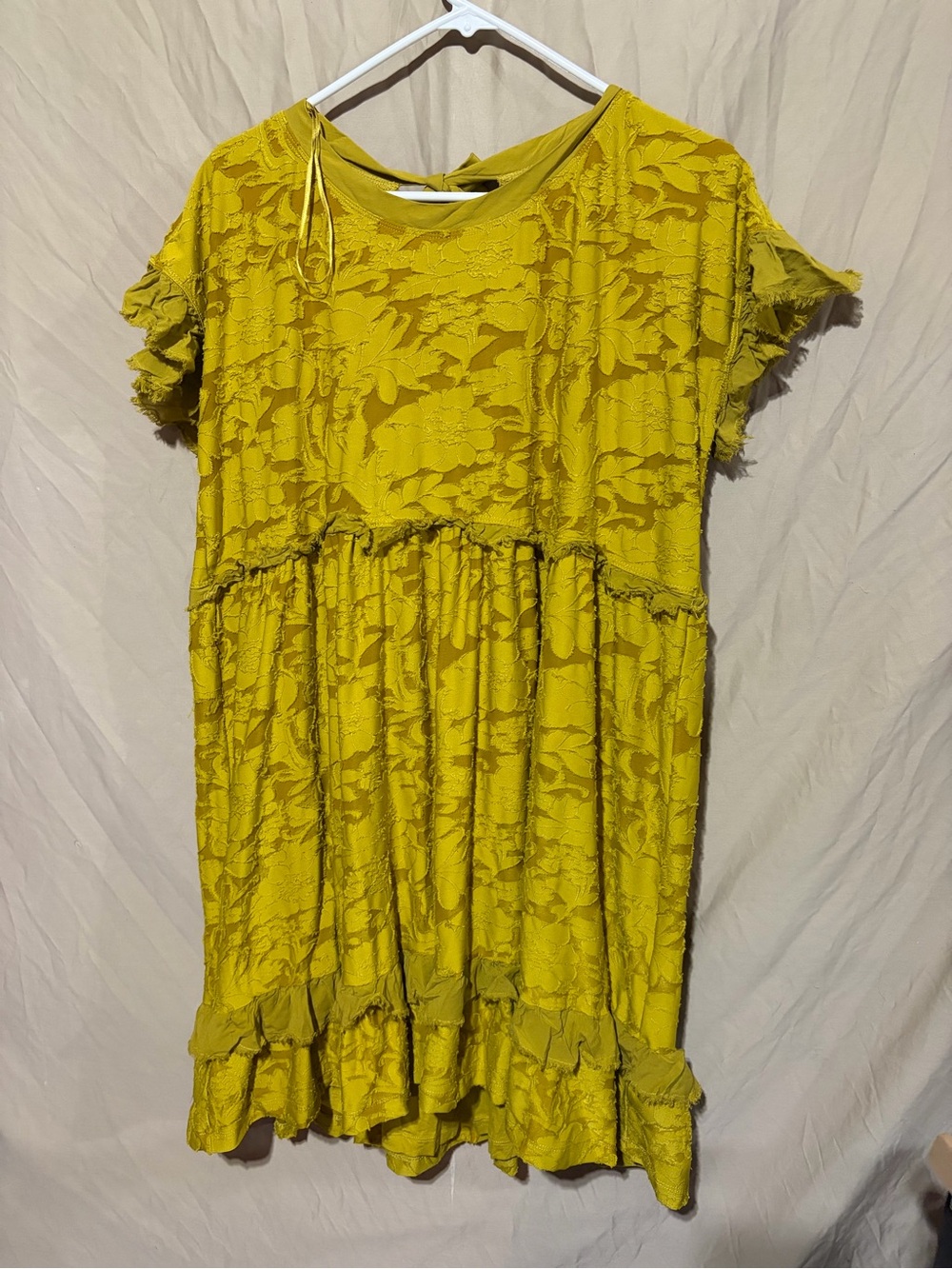 Anthropologie Playful Ruffle Mini Dress Mustard Chartreuse - Picture 2 of 5